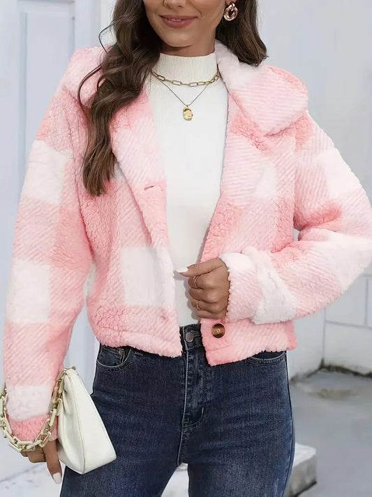 Rutig mjuk vinterjacka för kvinnor