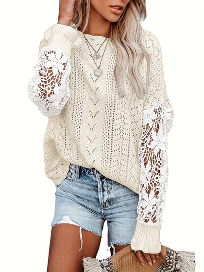 Mysig stickad boho-stil tröja för kvinnor