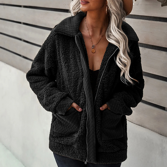 Chic mjuk fleecejacka med dragkedja för kvinnor