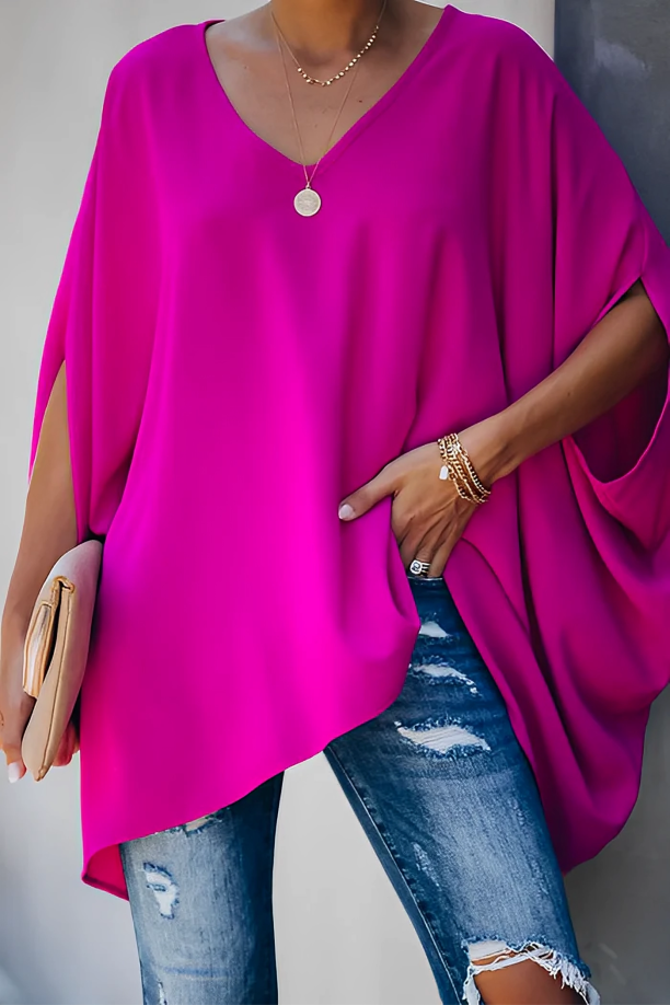 Oversize bekväm blus med fladdermusärm för kvinnor
