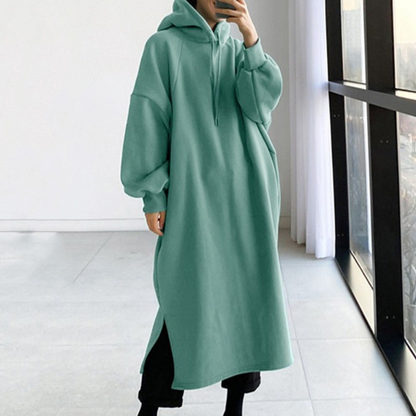 Lös lång vinterjacka med huva för kvinnor