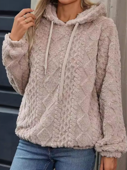 Mysig och snygg plysch vinterjacka med huva för kvinnor