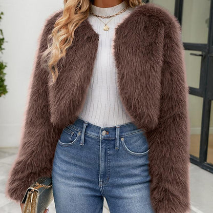 Snygg vinter chic fluffig fuskpäls kappa för kvinnor