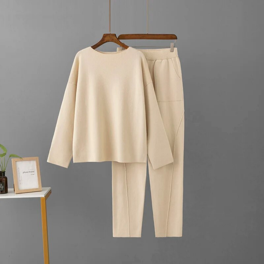 Mysig avslappnad tröja och byxor set för kvinnor