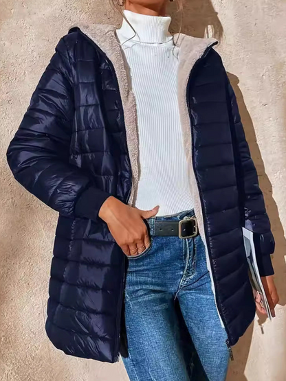 Mjuk varm och vadderad vinterjacka för kvinnor
