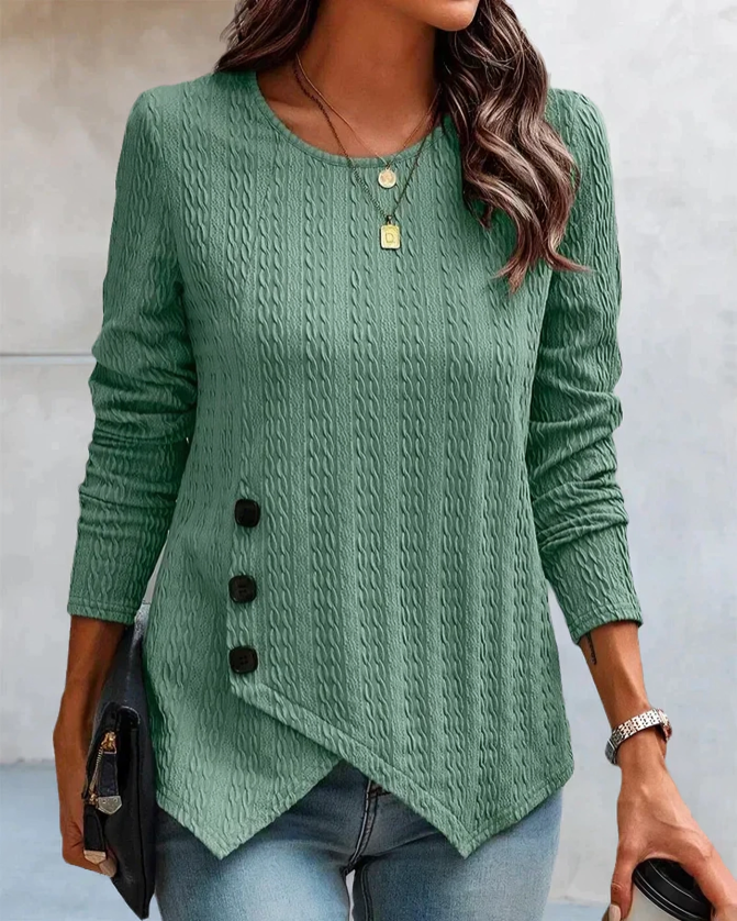 Stickad pullover med asymmetrisk fåll för kvinnor