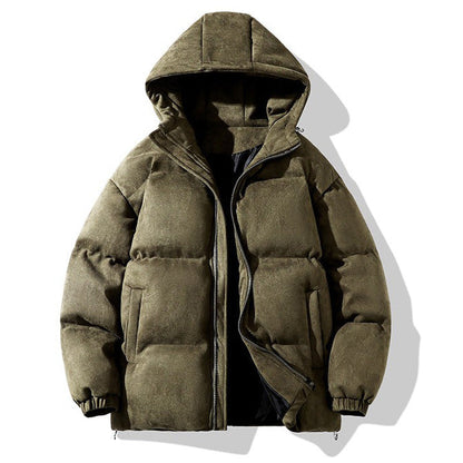 Mysig vadderad vinterjacka med huva för män