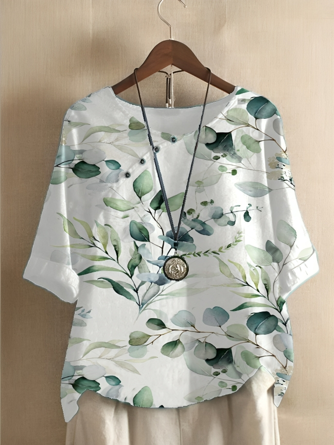 Löst avslappnad blus med tryck för kvinnor