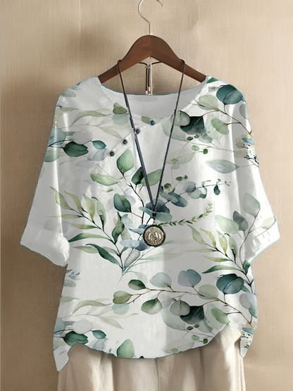 Löst avslappnad blus med tryck för kvinnor