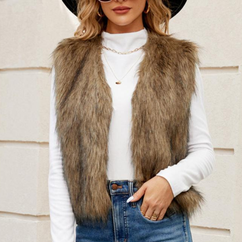 Snygg och chic lager fuskpälsväst för kvinnor