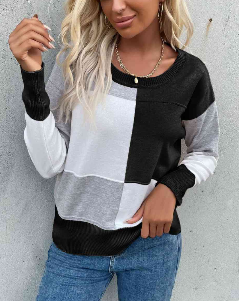 Chic bekväm färgblock varm tröja för kvinnor