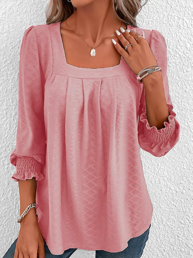 Elegant snygg halvärmad blus med fyrkantig hals för kvinnor