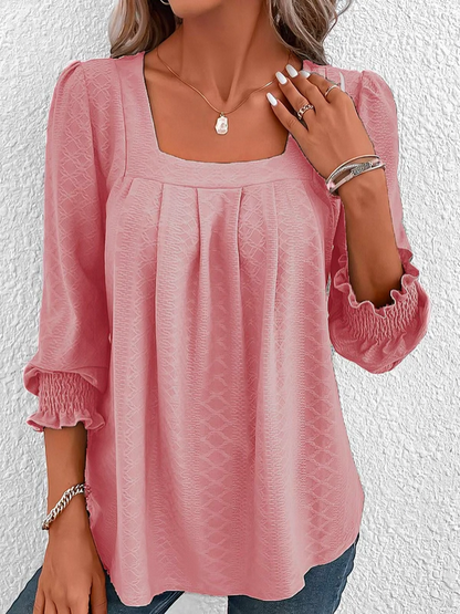 Elegant snygg halvärmad blus med fyrkantig hals för kvinnor