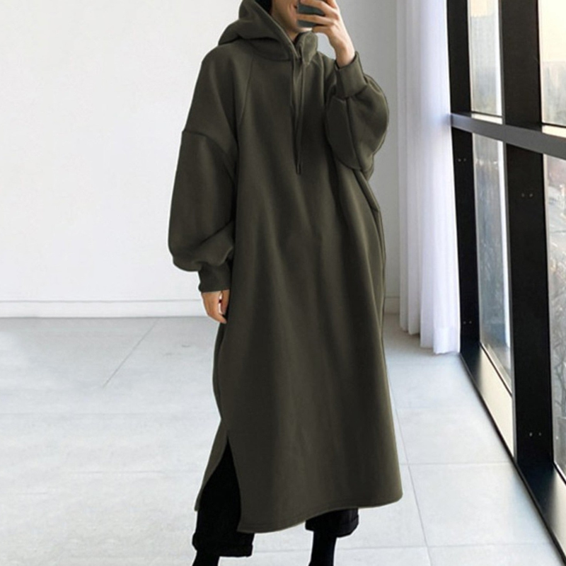 Lös lång vinterjacka med huva för kvinnor