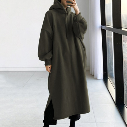 Lös lång vinterjacka med huva för kvinnor