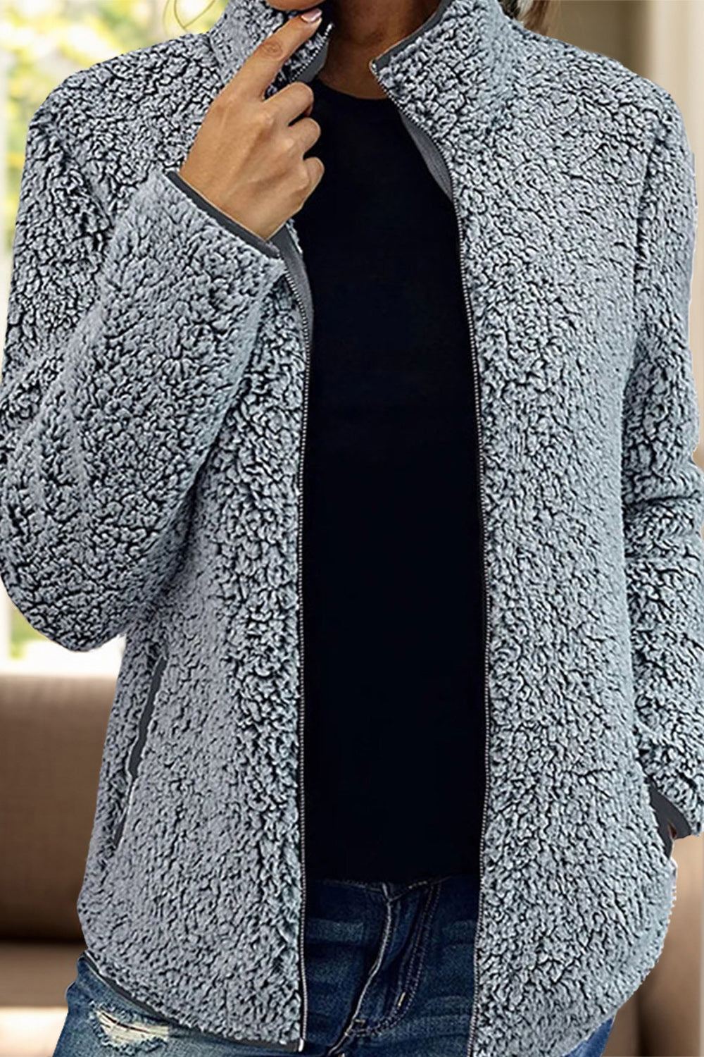 Mysig kashmirjacka med dragkedja för kvinnor