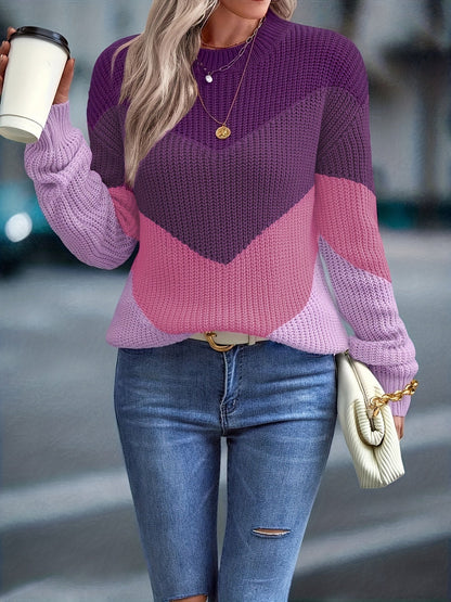 Chic stickad rundhalsad figursydd tröja för kvinnor