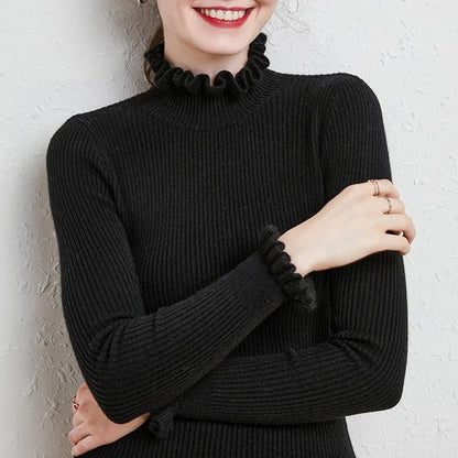 Chic högkrage med volanger tröjor för kvinnor