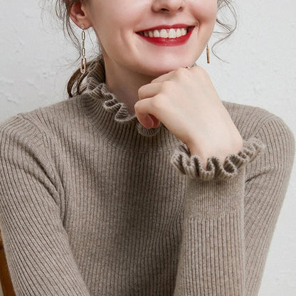 Chic högkrage med volanger tröjor för kvinnor