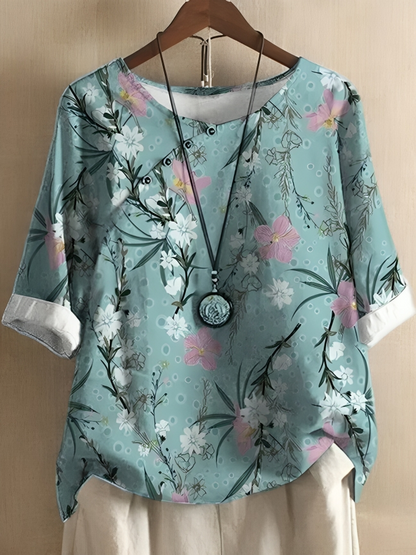 Löst avslappnad blus med tryck för kvinnor