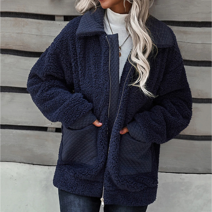 Chic mjuk fleecejacka med dragkedja för kvinnor