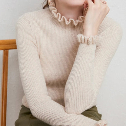 Chic högkrage med volanger tröjor för kvinnor