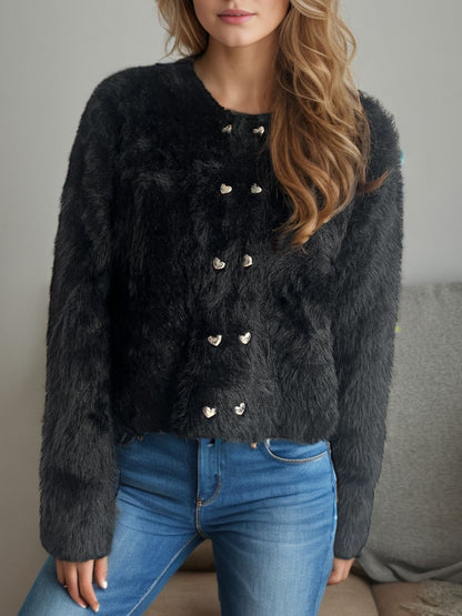 Mysig mjuk kofta med hjärtknappar för kvinnor