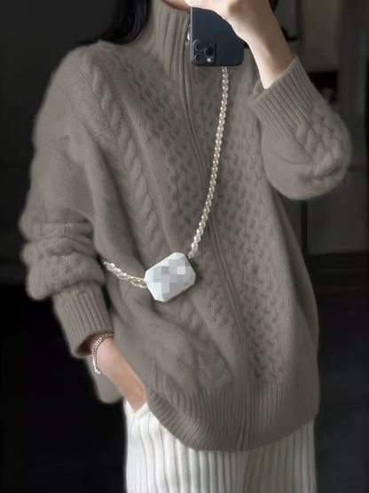 Avslappnad snygg stickad vinterjacka för kvinnor