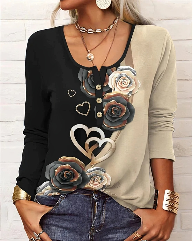 Snygg blus med boho-tryck för kvinnor