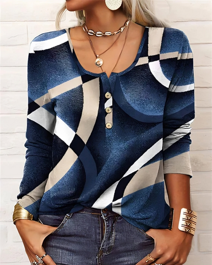 Snygg blus med boho-tryck för kvinnor