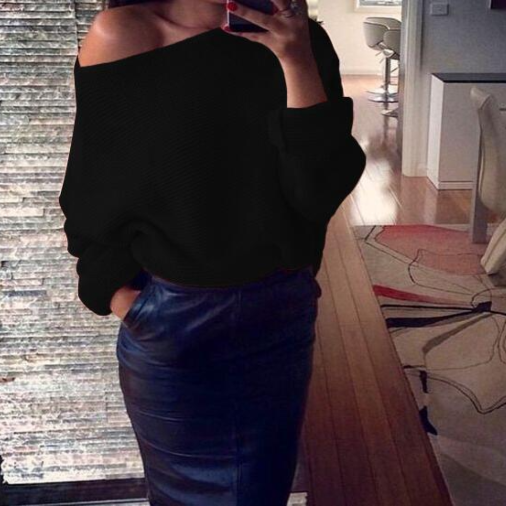 Chic stickad off-shoulder varm tröja för kvinnor