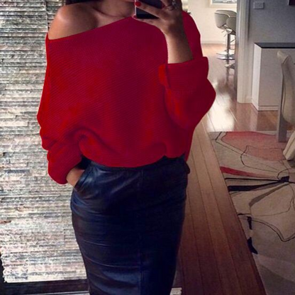 Chic stickad off-shoulder varm tröja för kvinnor