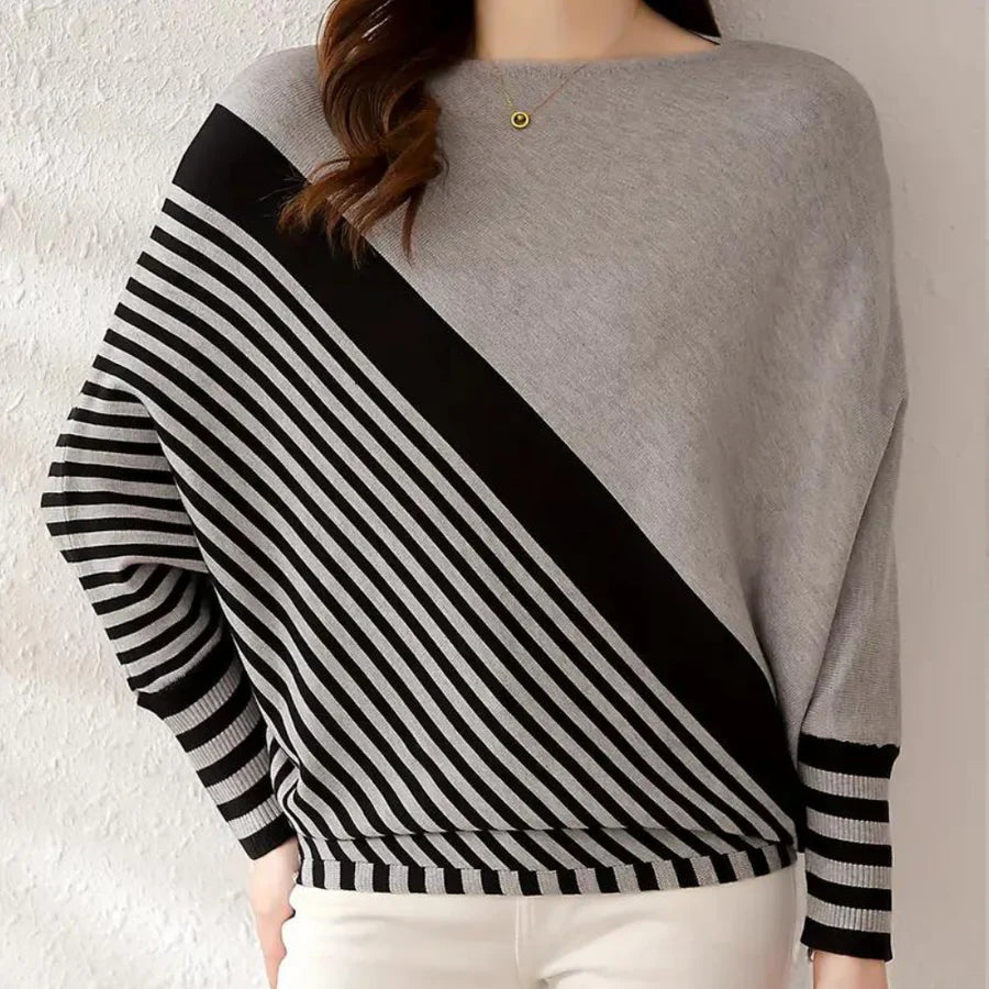 Mysig randig batwing tröja för kvinnor