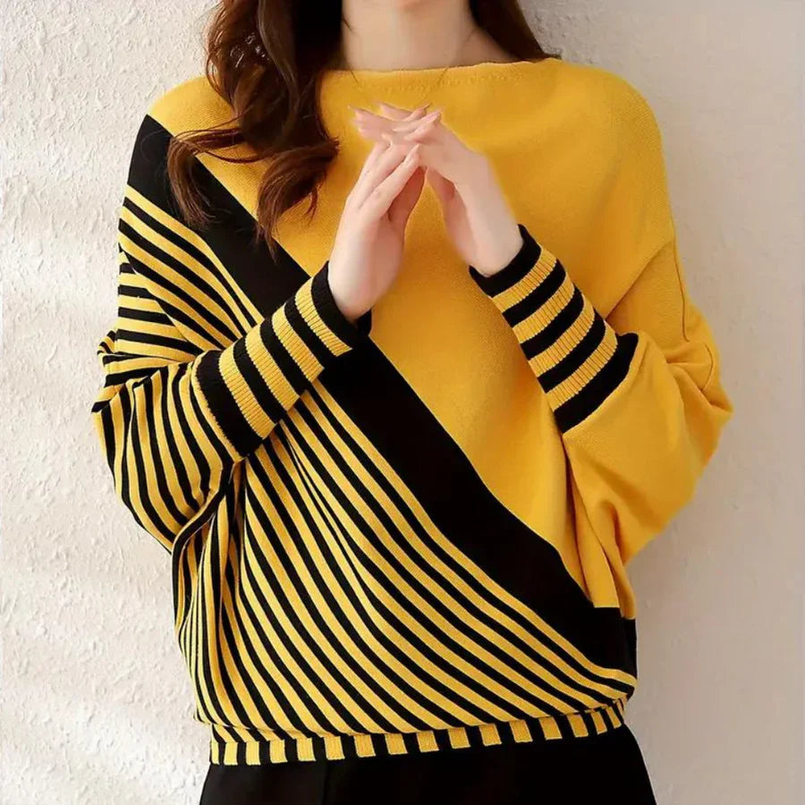 Mysig randig batwing tröja för kvinnor