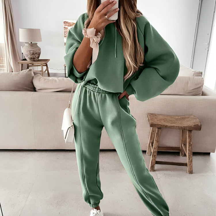 Oversize huvjacka och byxor vinterset för kvinnor