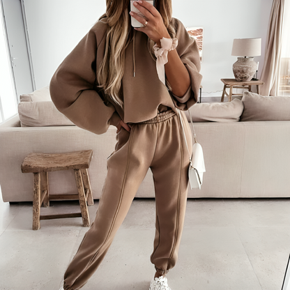 Oversize huvjacka och byxor vinterset för kvinnor