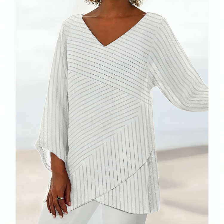 Avslappnad randig långärmad blus för kvinnor