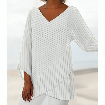 Avslappnad randig långärmad blus för kvinnor