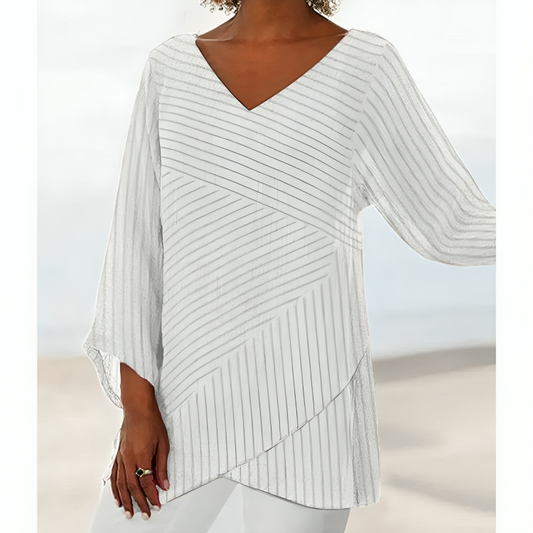 Avslappnad randig långärmad blus för kvinnor