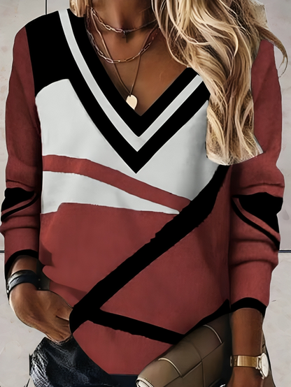 Geometrisk v-ringad tröja för kvinnor