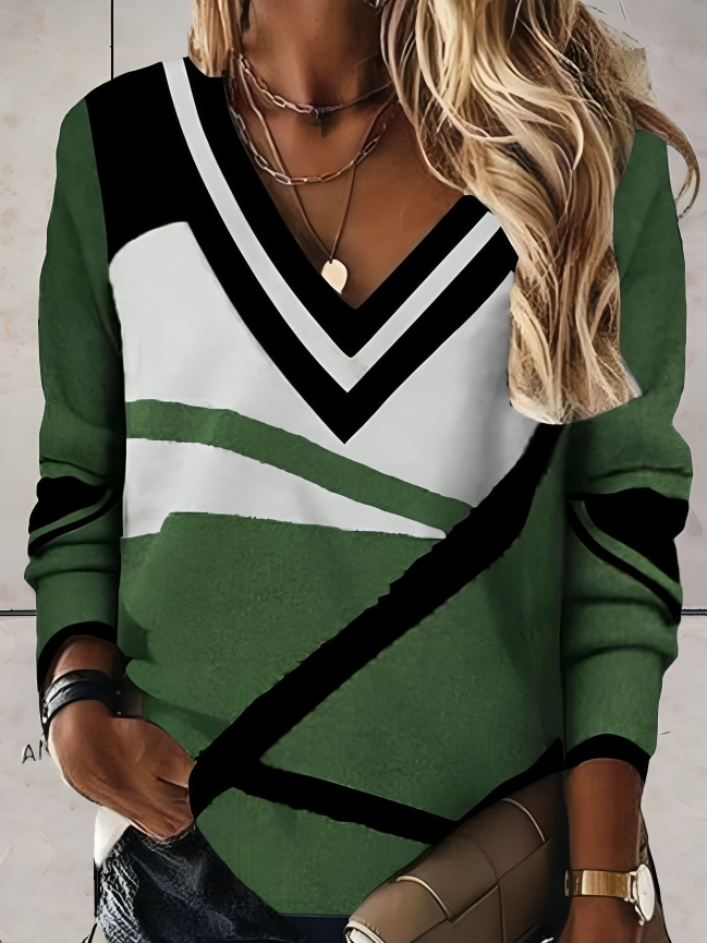 Geometrisk v-ringad tröja för kvinnor