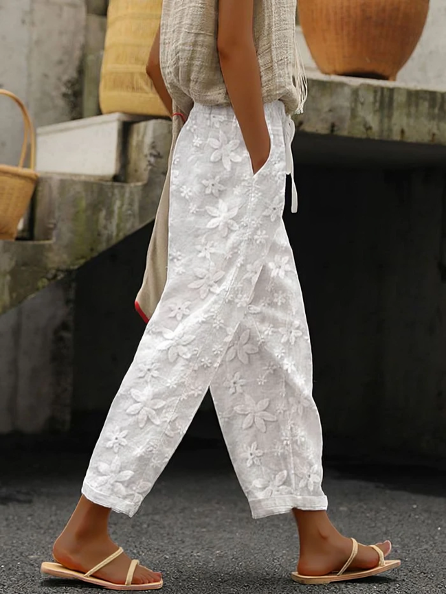 Breezy Petals broderade byxor
