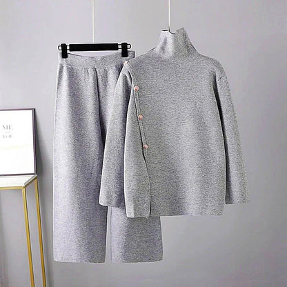 Elegant vinter polokrage tröja och byxor set för kvinnor