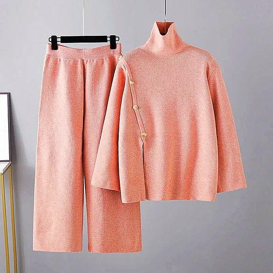 Elegant vinter polokrage tröja och byxor set för kvinnor