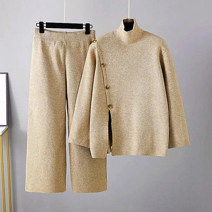 Elegant vinter polokrage tröja och byxor set för kvinnor