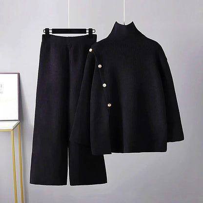 Elegant vinter polokrage tröja och byxor set för kvinnor