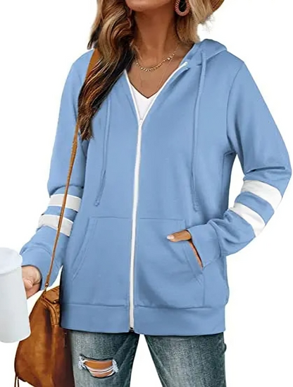 Trendig dragkedja vinterjacka med huva för kvinnor