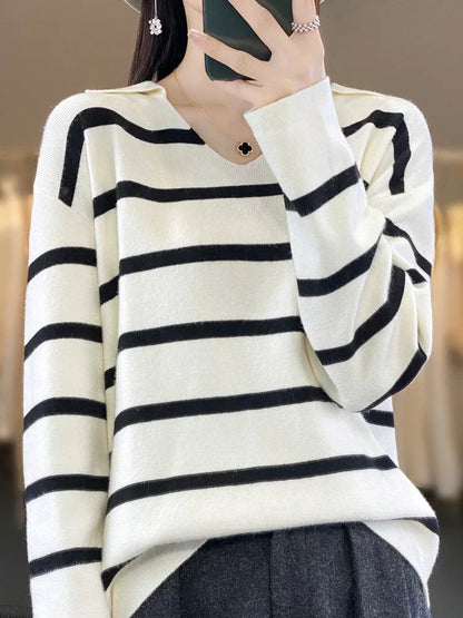 Snygg klassisk randig vintertröja för kvinnor