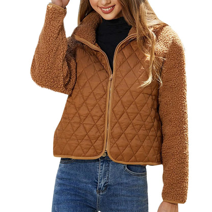 Trendig varm plysch bomberjacka med dragkedja för kvinnor