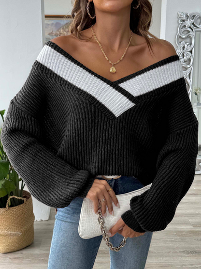 Elegant lös djup v-ringad tröja för kvinnor